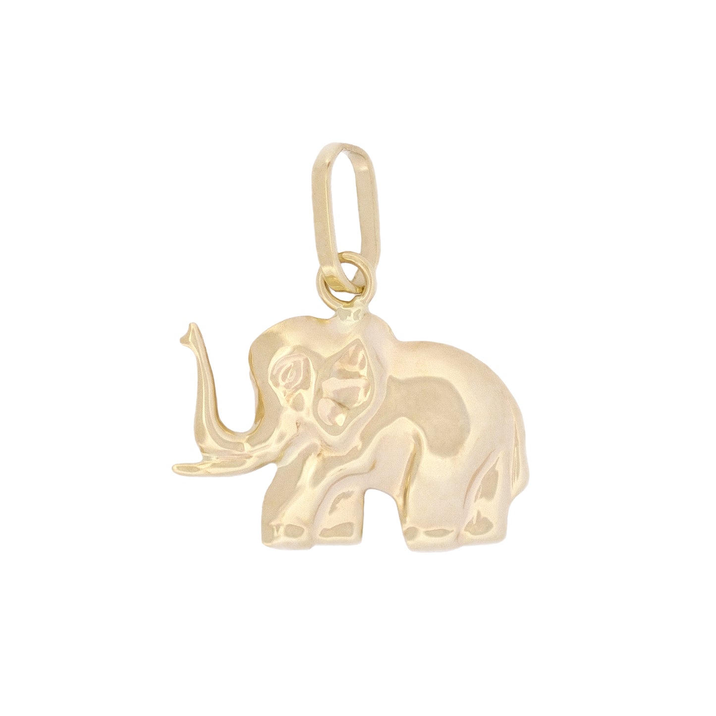 Elefant-Anhänger aus 14k Echtgold vor weißem Hintergrund.