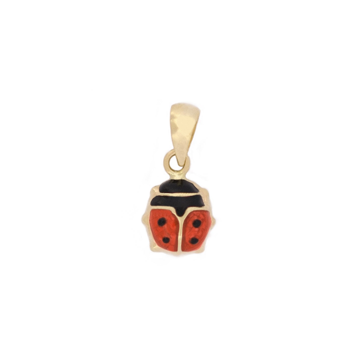 Marienkäfer-Anhänger aus 14k Echtgold vor weißem Hintergrund.