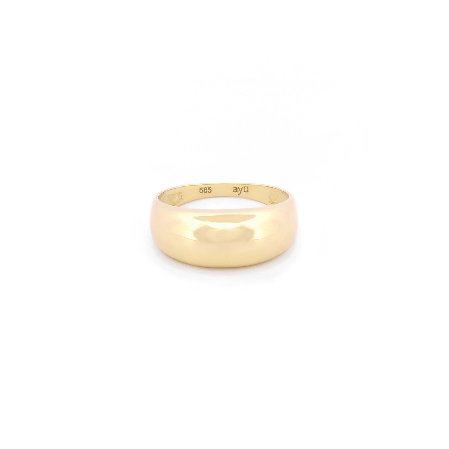 Vorderansicht eines Dome-Rings für den kleinen Finger aus 14k Gelbgold auf weißem Hintergrund.