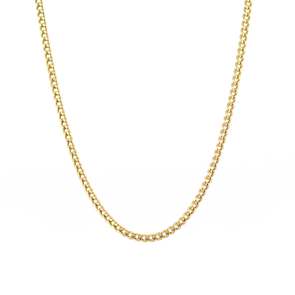 Panzer-Kette aus 14k Gelbgold vor weißem Hintergrund.