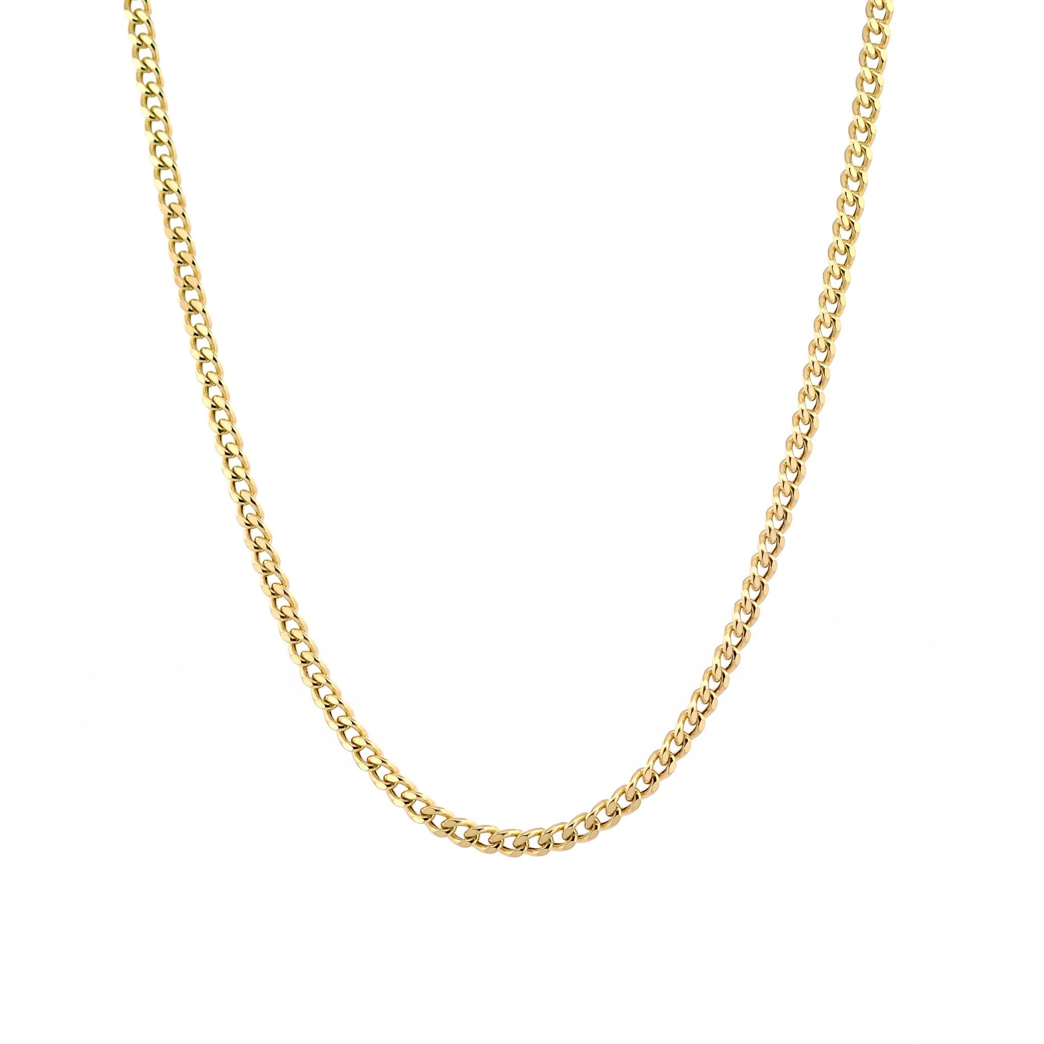 Panzer-Kette aus 14k Gelbgold vor weißem Hintergrund.