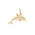 Delfin-Anhänger aus 14k Echtgold vor weißem Hintergrund.