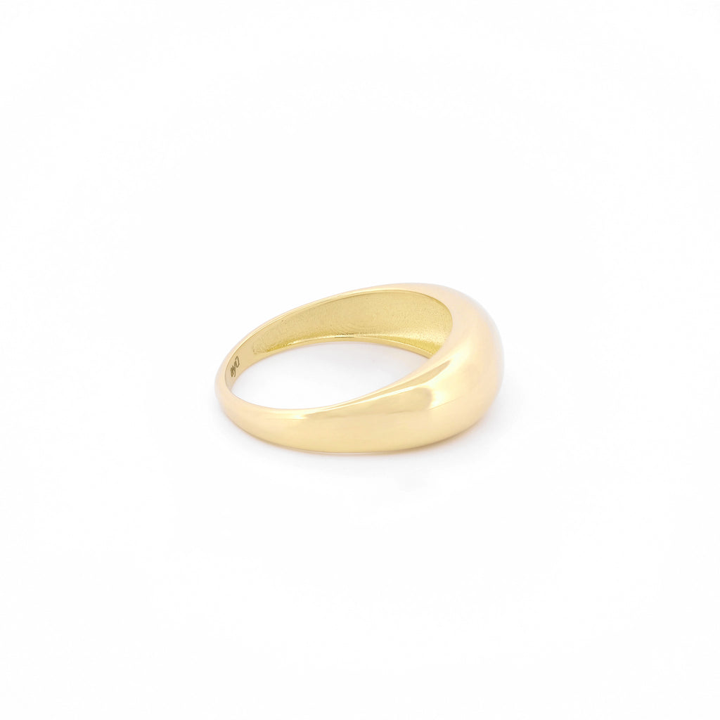 Seitenansicht eines Dome-Rings aus 14k Gelbgold auf weißem Hintergrund.