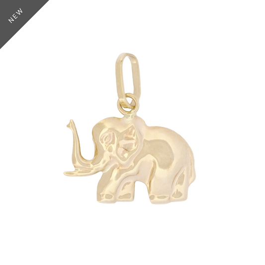 Elefant-Anhänger aus 14k Echtgold vor weißem Hintergrund.