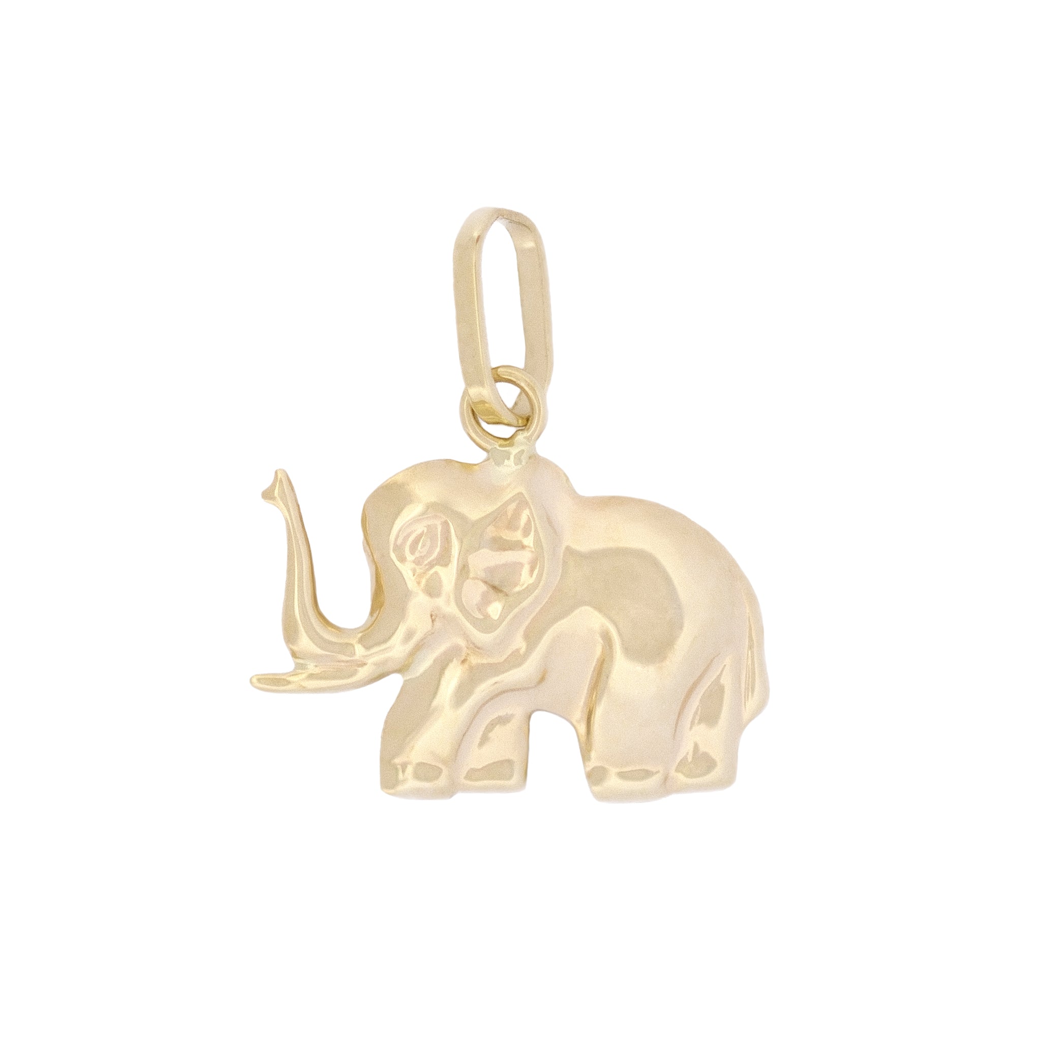 Elefant-Anhänger aus 14k Echtgold vor weißem Hintergrund.
