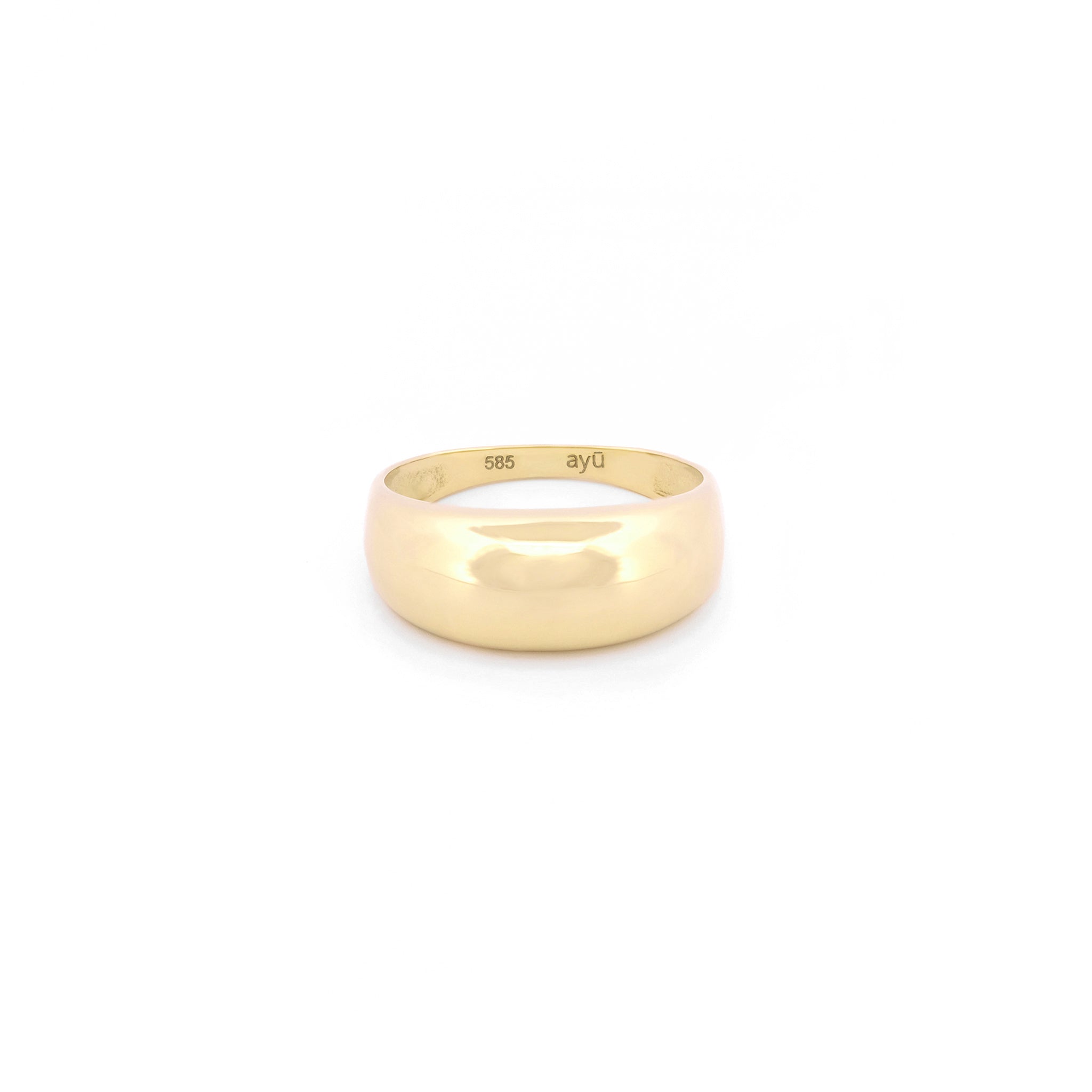 Vorderansicht eines Dome-Rings für den kleinen Finger aus 14k Gelbgold auf weißem Hintergrund.